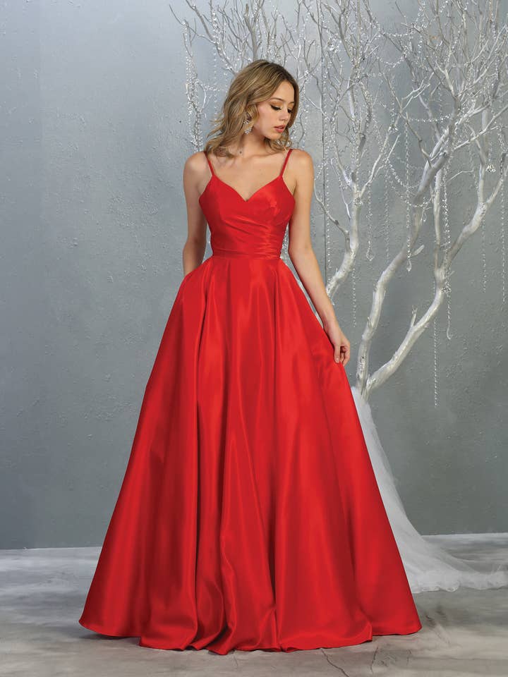 LA1678 Bretelles Spaghetti Simples Longue Robe Semi-Bal de Satin pour la vente par LA Merchandise