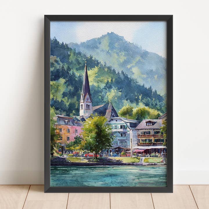 Zell Am See Watercolor Art Austria Travel Print Austria Artwork Lake Zell Decor Zell Am See Wall Art for wholesale by Premium Travel Art