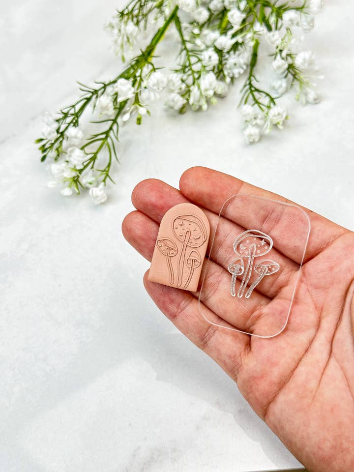 Mushrooms Acrylic Texture Tile | Acrylic Embossing Stamp for wholesale by Tera Clay