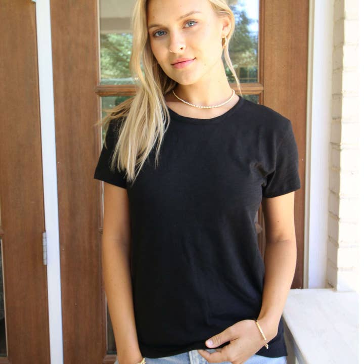 Short Sleeve Jeans Crew in Black Slub for wholesale by erin gray