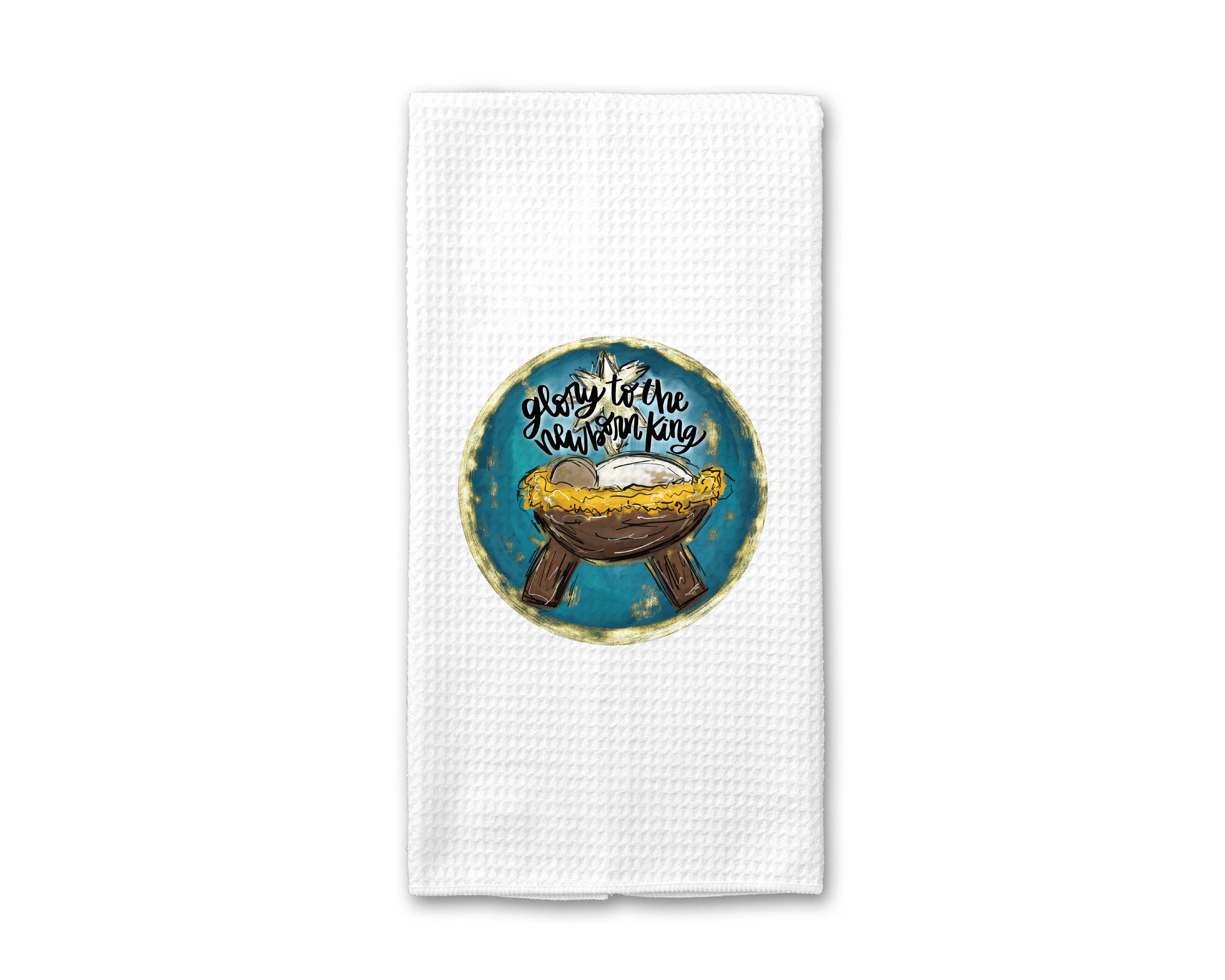 Canary Road - Vente Torchons - Torchon de cuisine Glory Newborn King, torchon de Noël bleu sarcelle1