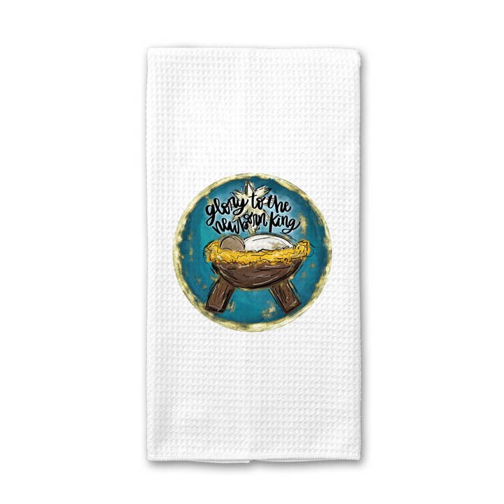 Canary Road - Vente Torchons - Torchon de cuisine Glory Newborn King, torchon de Noël bleu sarcelle1