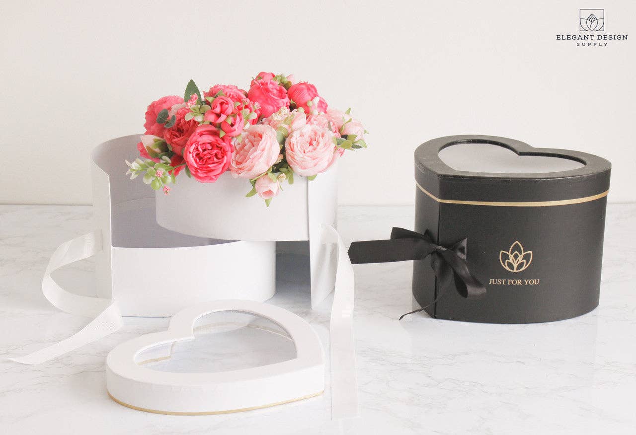 Elegant Design Supply - Vente Coffrets cadeaux - Boîte à fleurs cœur à deux étages avec couvercle transparent20