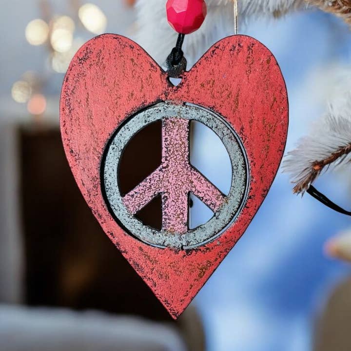 Peace Sign ornament Cute hippie metal gift Heart Sustainable for wholesale by Whimsies