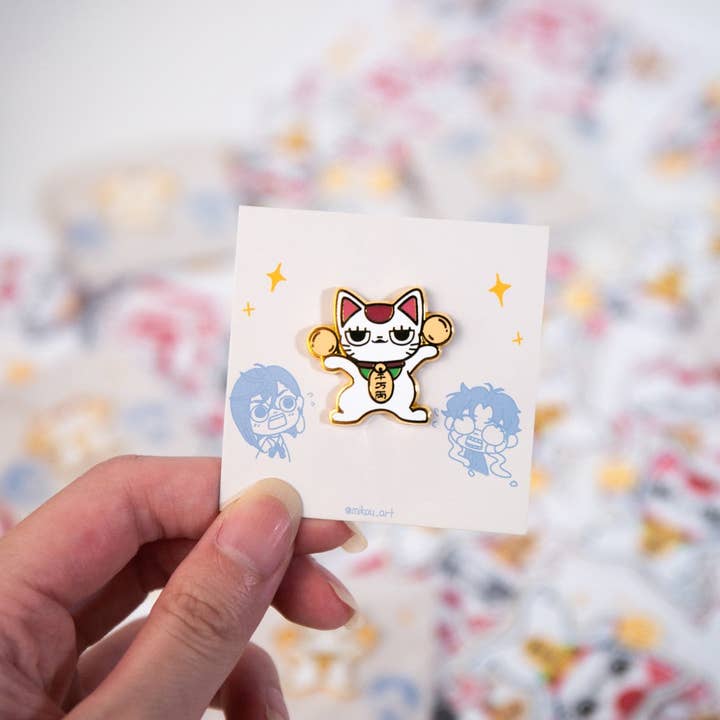 MikouArt - Wholesale Lapel pin/button - Lucky Cat holding balls Enamel Pin | "Granny" Anime Inspired | Mikou Art1