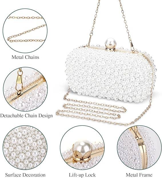 PEACH ACCESSORIES - Wholesale Clutch Bag - Women's - Pearl Elegance Evening Clutch Bag in Ivory CL21456