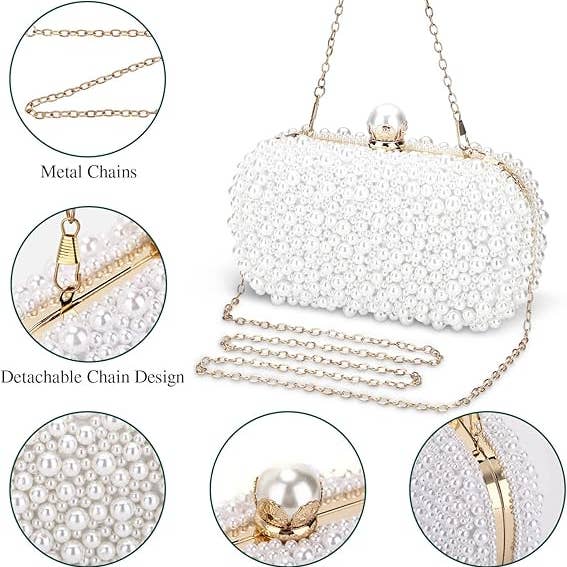 PEACH ACCESSORIES - Wholesale Clutch Bag - Women's - Pearl Elegance Evening Clutch Bag in Ivory CL21456