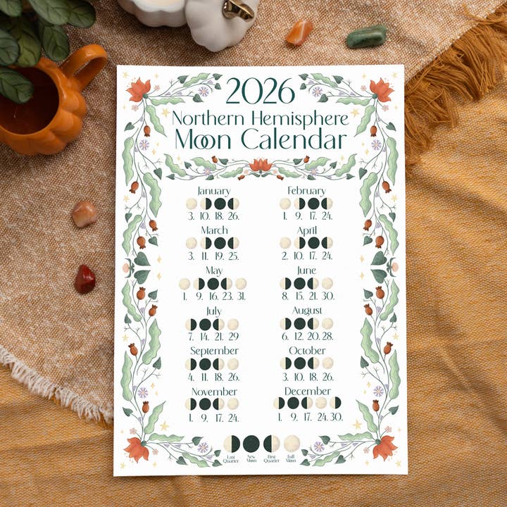 MellowApricotStudio - Wholesale Calendar - 2026 Moon Calendar - A3 Print - Northern Hemisphere1