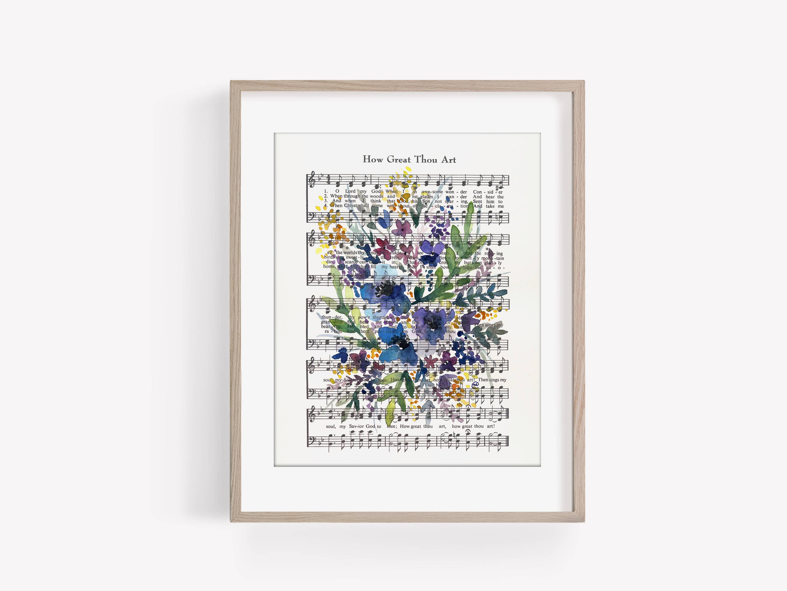 Marydean Draws - Wholesale Art Print - "How Great Thou Art" Blue Floral Hymn Art Print1