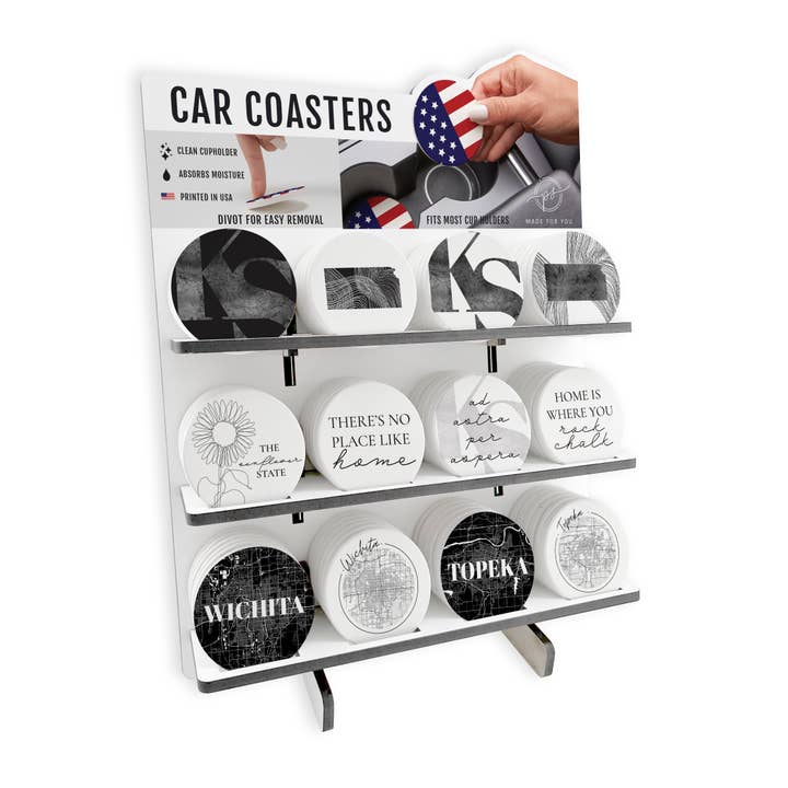 Minimalist B&W Kansas Car Ceramic Co|POP Car Coasters for wholesale by Love Local
