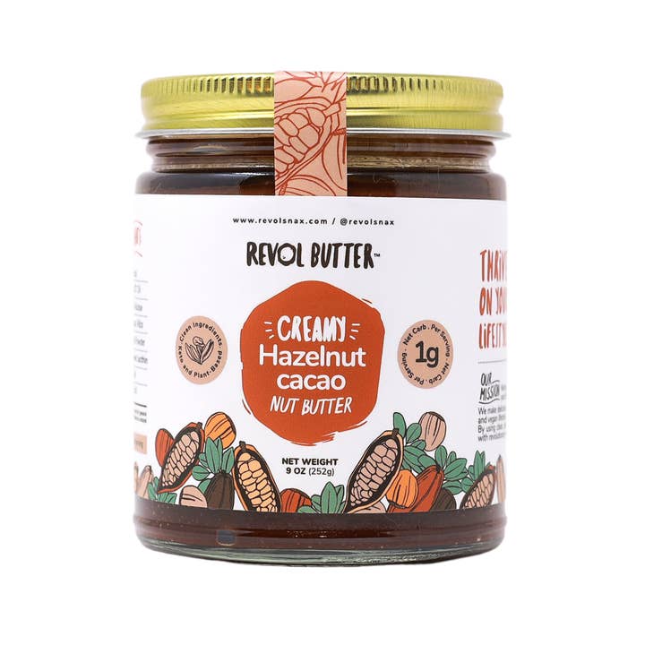 Hazelnut Cacao Nut Butter (9 oz Jar) for wholesale by Revol Snax