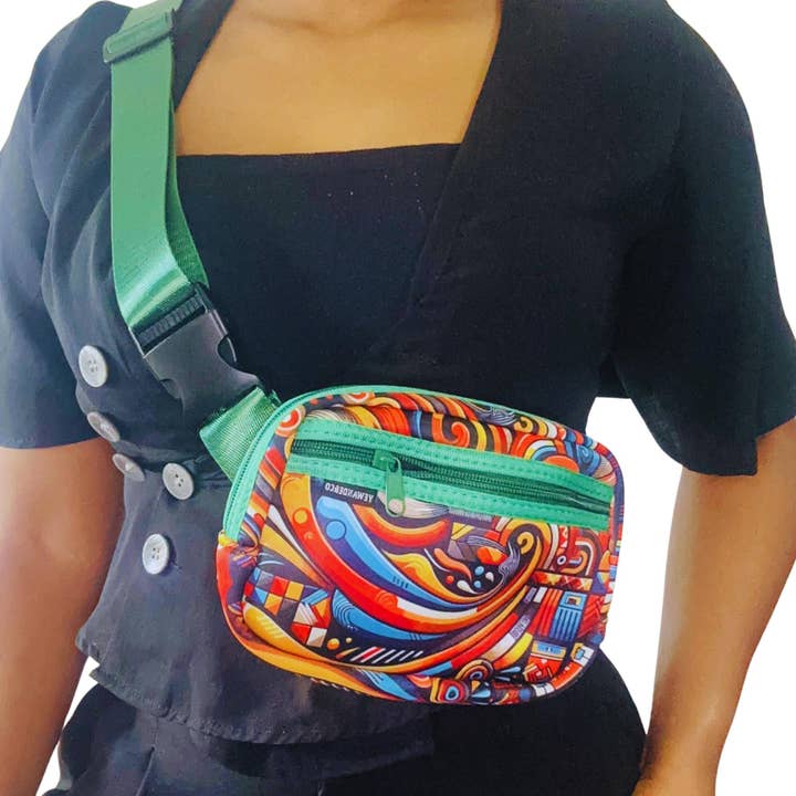 African Print Neoprene Hip Pouch - Waterproof Crossbody #2 for wholesale by YewandeAndCo