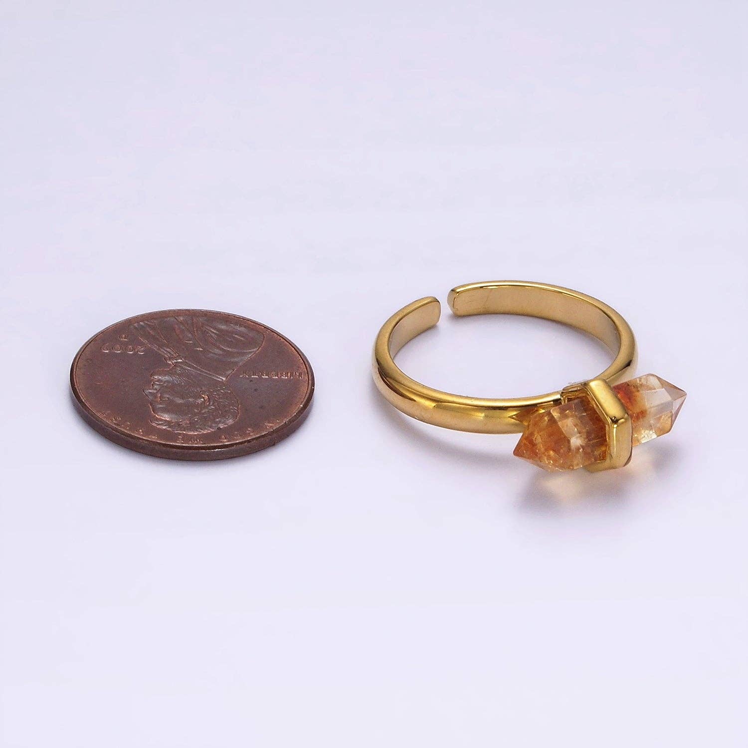 Aim Eternal - Vente Solitaire - Bague en or 14 carats en forme de citrine, quartz rose, aigue-marine, amazonite, howlite, améthyste, labradorite, onyx | O1043 - O10509