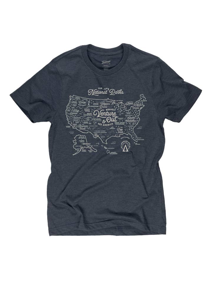 The Landmark Project - Wholesale Screen Printed T-Shirt - Unisex - National Parks Map Tee3