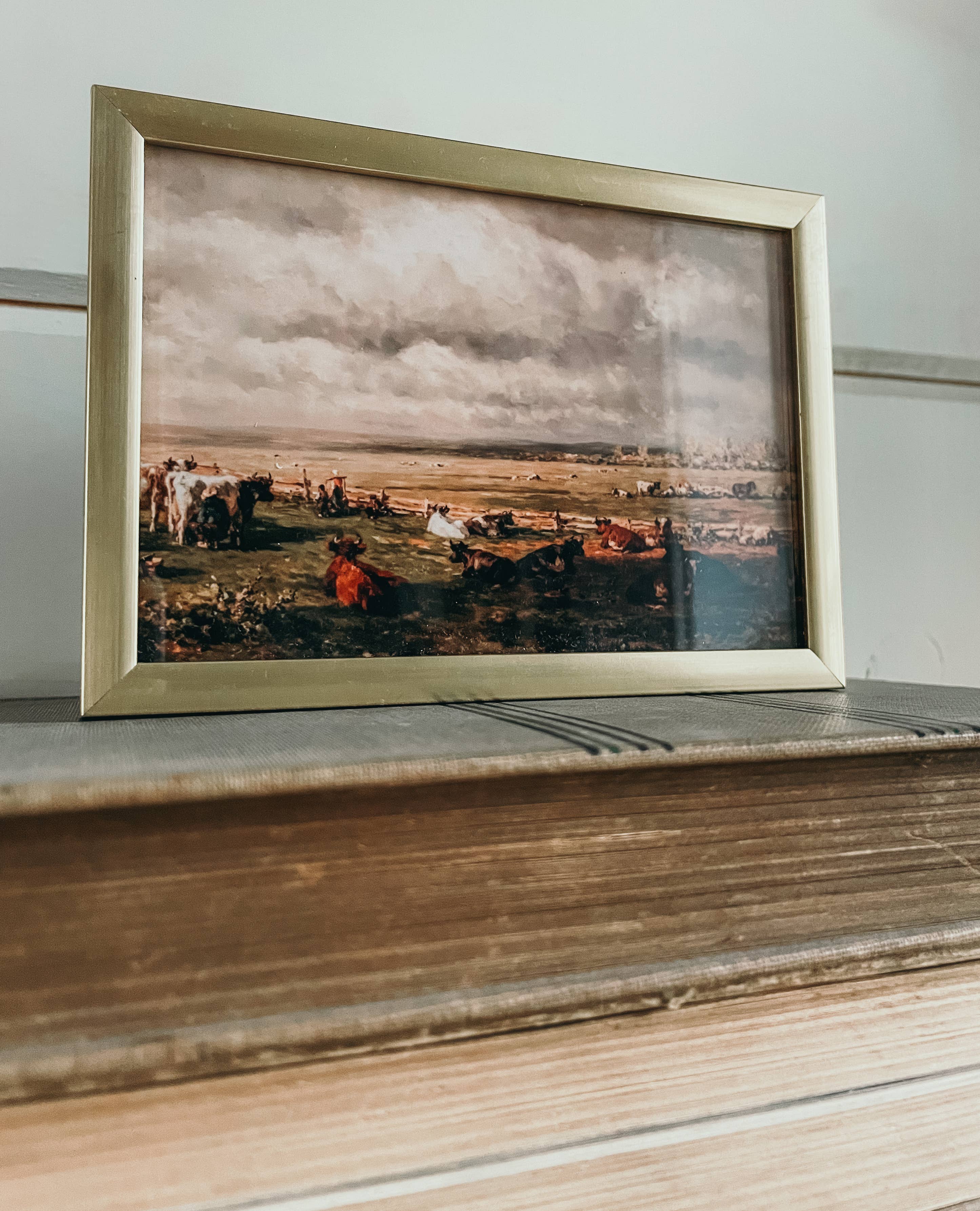 Sweet Home Nashville - Wholesale Art Print - Vintage Fine Art in Little Gold Frame- Cow Pasture1
