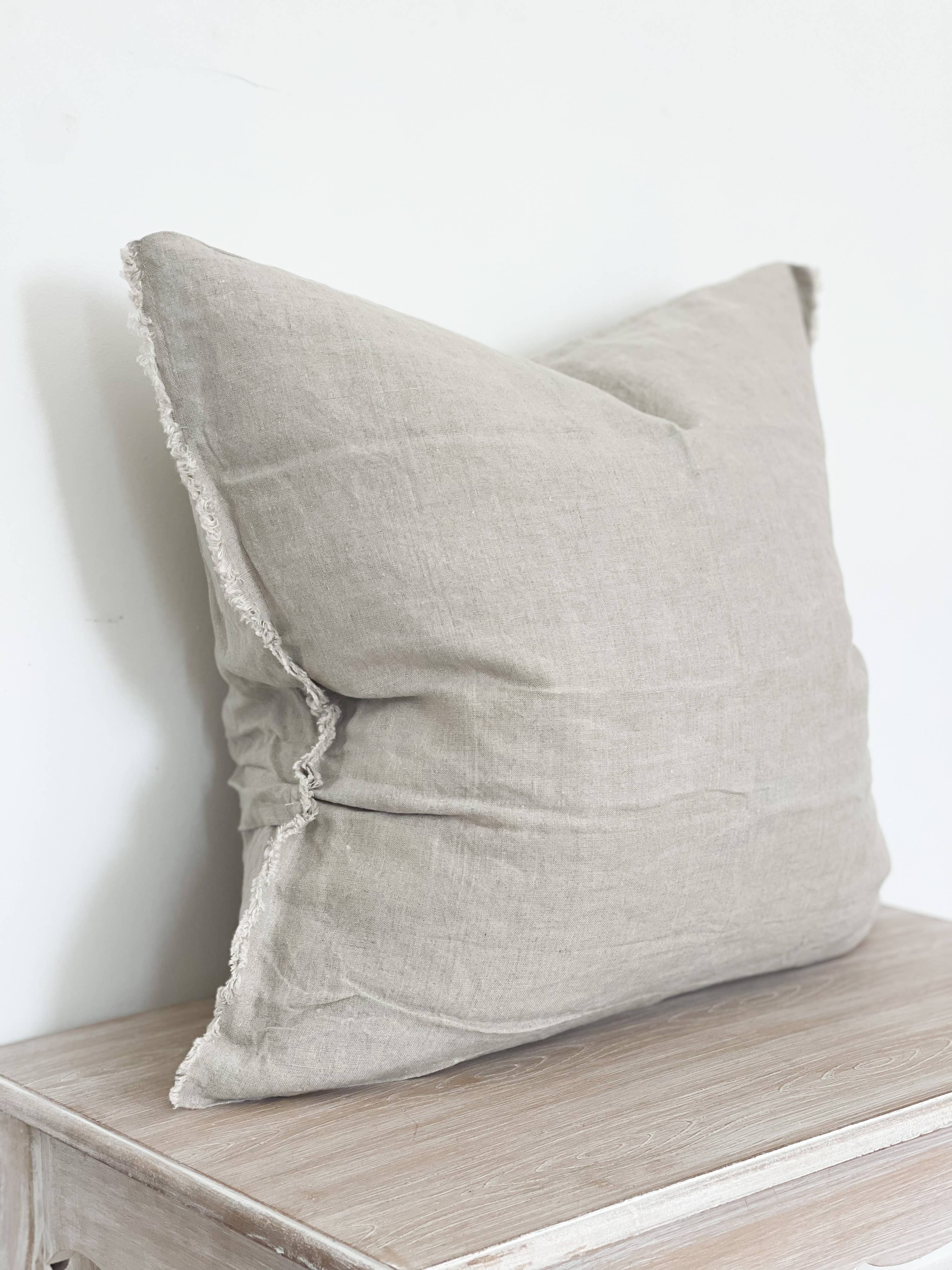 Ellenvale Trade - Wholesale Throw Pillow Cover - Esmee Linen Cushion Cover 53x53 – Frayed Edge Natural Beige 2