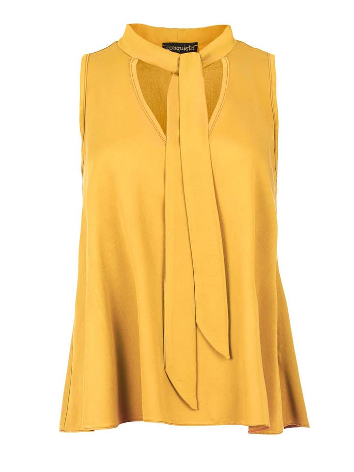 Top sans manches à lacets en forme de moutarde pour la vente par conquista
