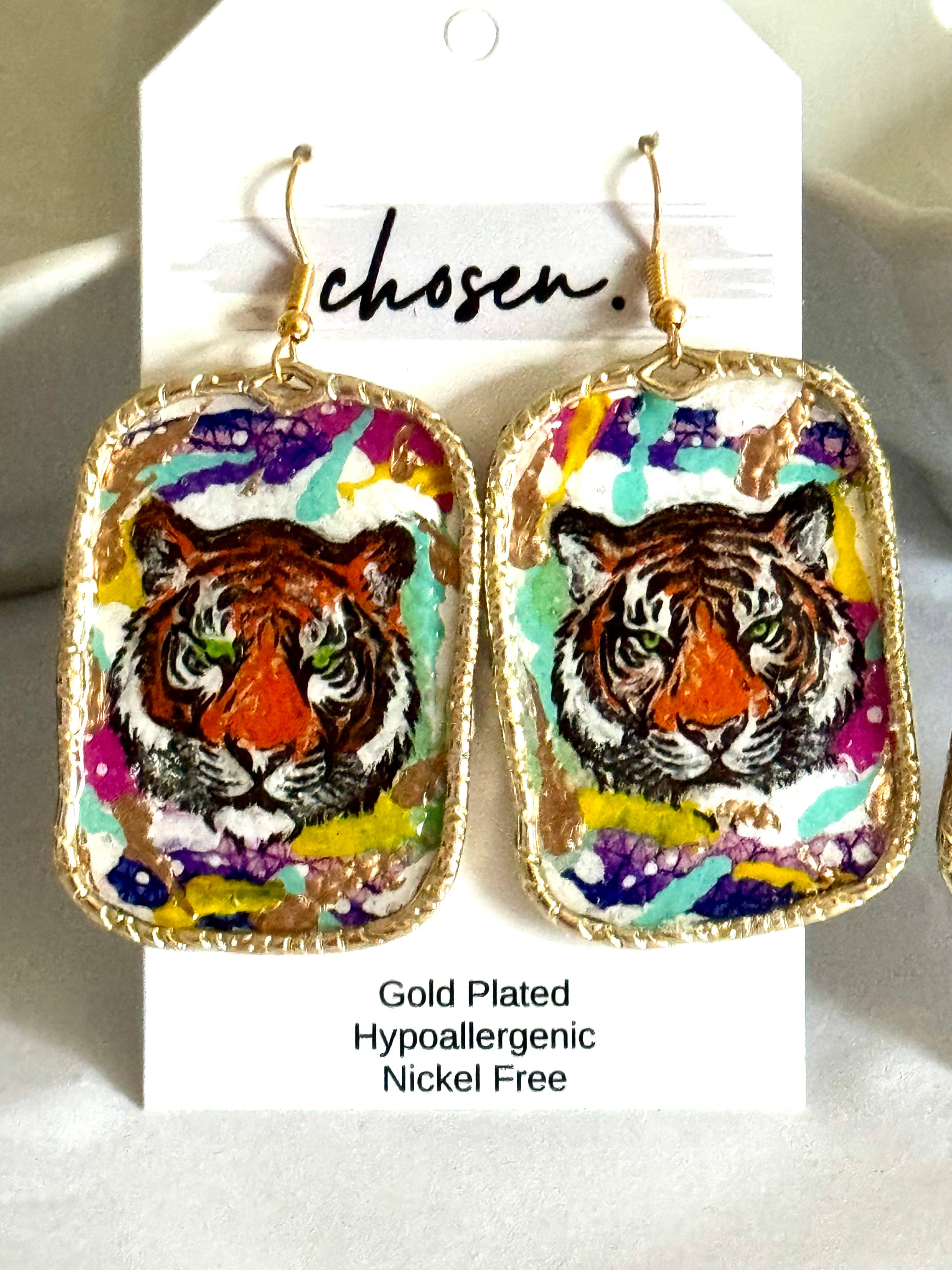 Chosen – wholesale Hängande örhängen – Tiger Town handmålade läderörhängen0