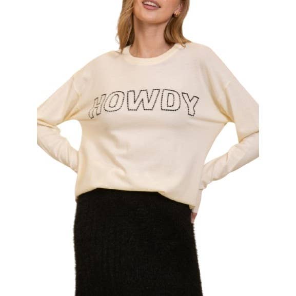 Blue Bunny Inc - Wholesale Knit Sweater - Women's - Playful HOWDY Stitched Sweater for Cozy Casual Style10