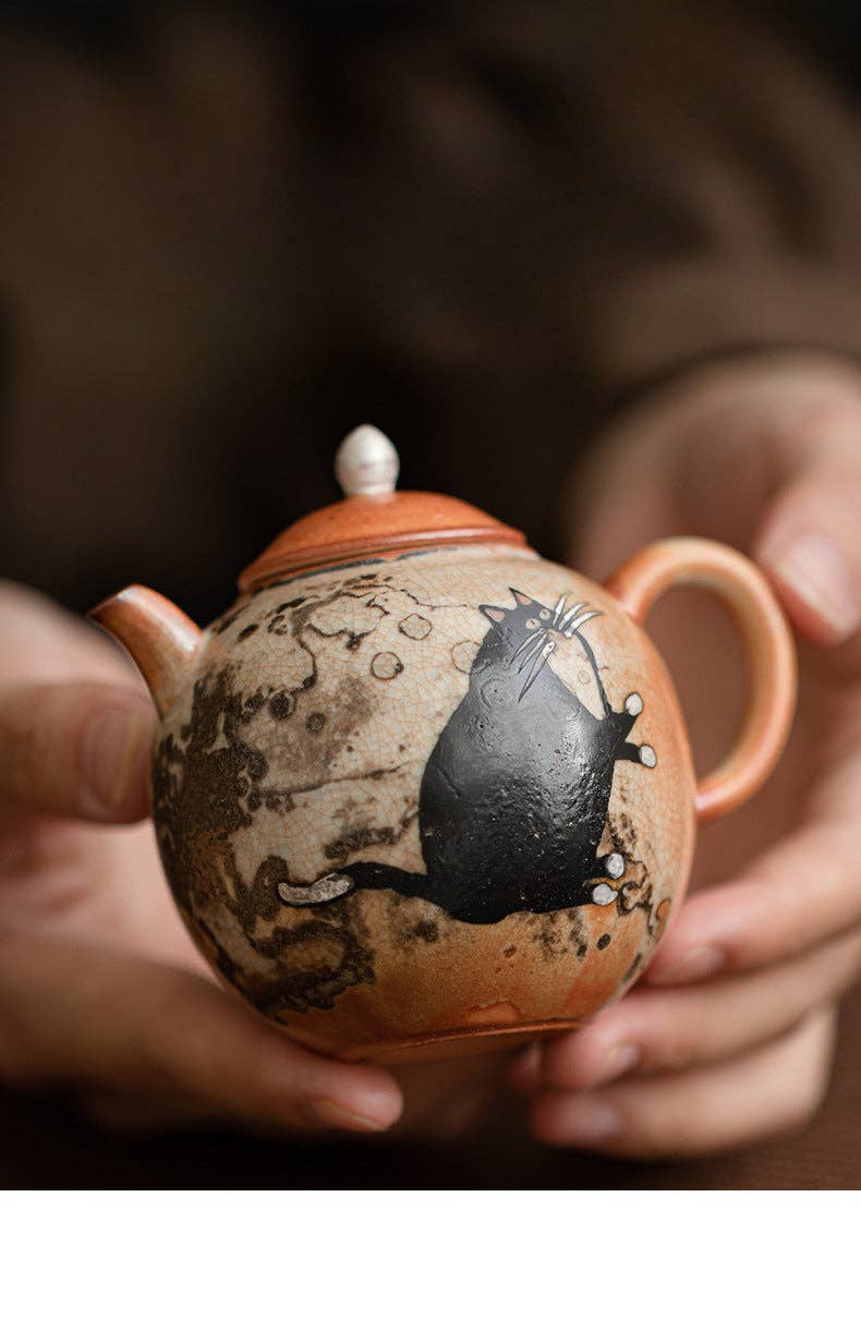 Gohobi （We cover U.S. import duties） - Wholesale Tea Pot - Gohobi Handmade Black Ink Hand-painted Cat Teapot 0053