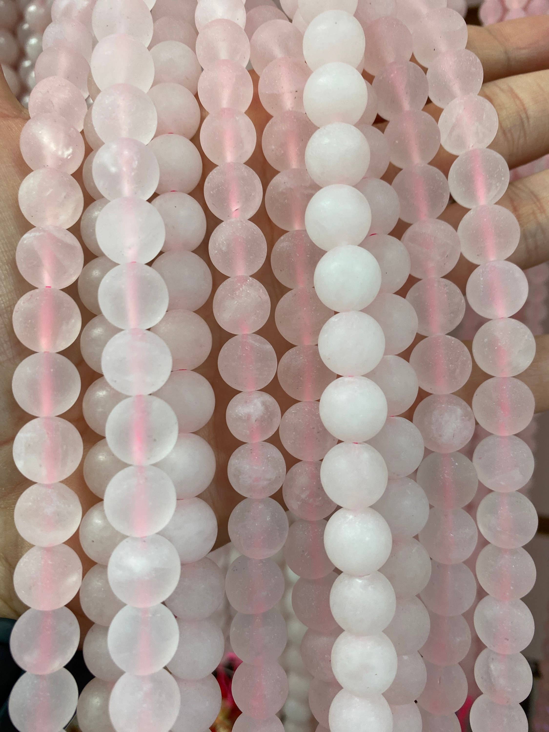 The Bead Bazaar - Vente Perle - Perles en quartz rose mat, perles en pierres précieuses naturelles, outil de guérison1