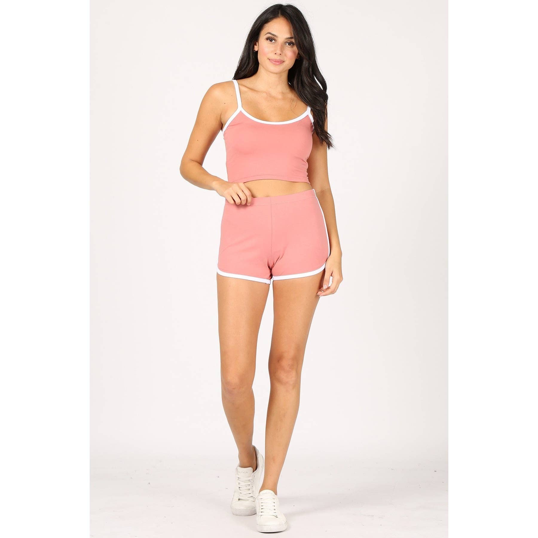 Timeless - Wholesale Lounge Set - Women's - Contrast Trim Crop Cami Tank n Dolphin Shorts Set2