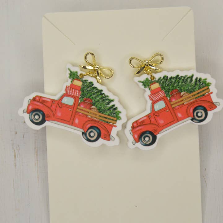 Boucles d'oreilles vintage de Noël en forme de camion, boucles d'oreilles en acrylique, vacances pour la vente par The Adorned Fox