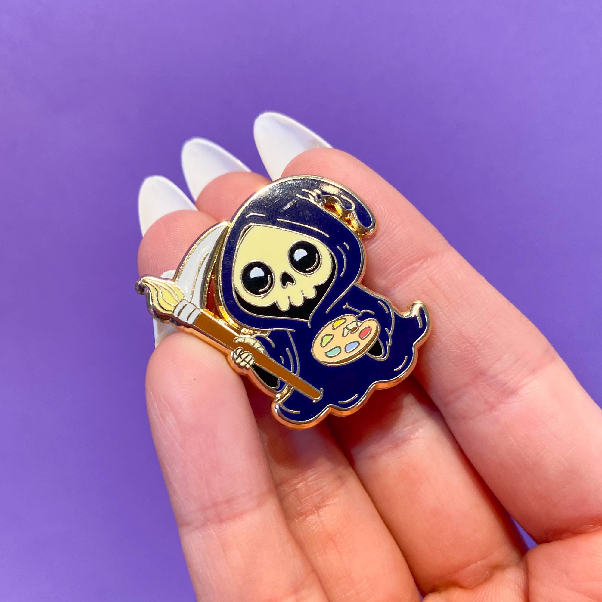 The Paint Sesh - Wholesale Lapel Pin/Button - Grim Reaper Artist Enamel Pin | Spooky Artist Gift Ideas4