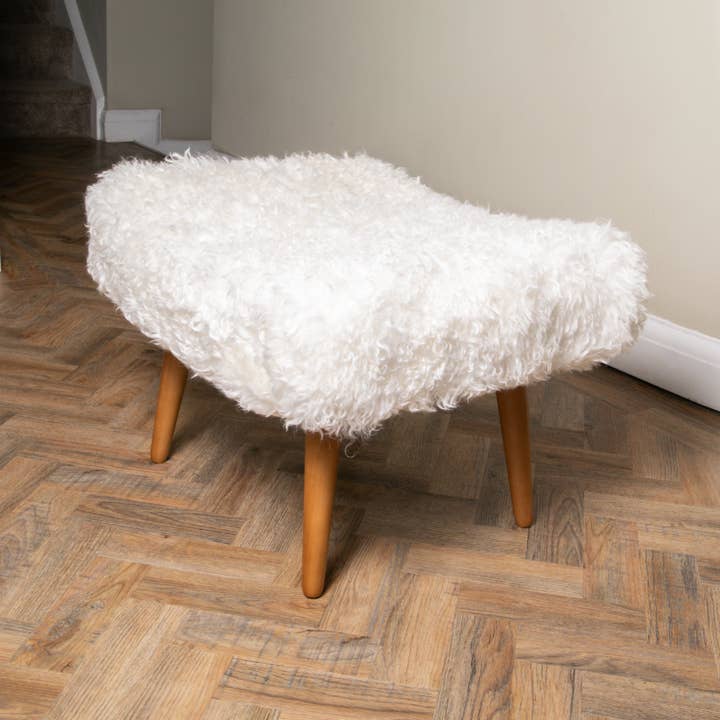 Native Natural - Wholesale Stool - Shearling Sheepskin White Footstool