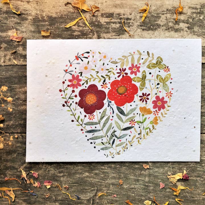 Erika's Whimsical Art – wholesale Love card – Plantable Seed Paper Floral Heart Card4