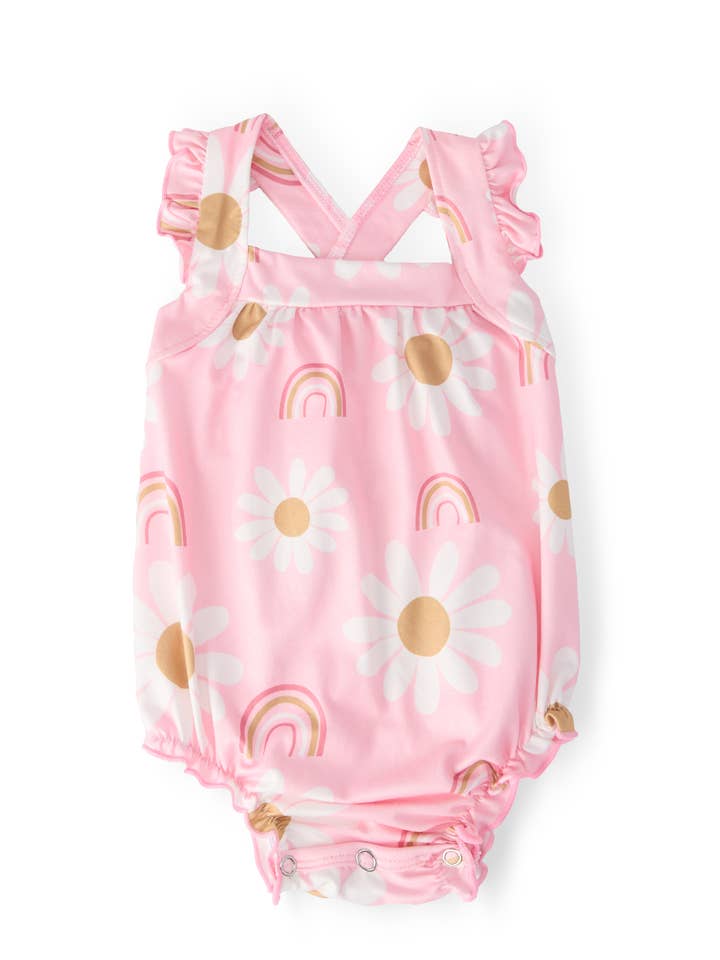 You are My Sunshine Ruffle Cross Back Romper for wholesale by Mila & Rose