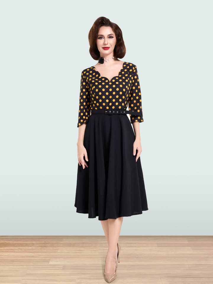 Yellow Black Odrie Polka Blouse 3/4 for wholesale on Faire1