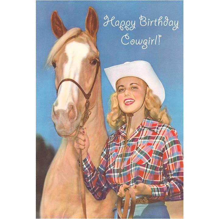 Found Image Press - Wholesale Briefpapier/indexkaartenset - Wenskaart HB-199 Fijne Verjaardag Cowgirl, Blond en Palo