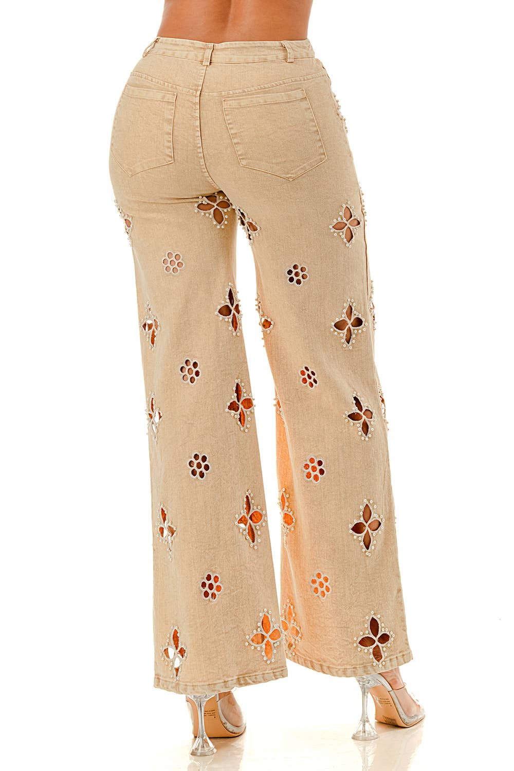 SALT - Vente Pantalon – femme - (SP5058)Pantalon large à découpes florales en perles8