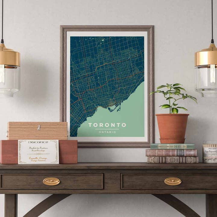 Toronto Blue & Green, map print for wholesale by Line Point Design