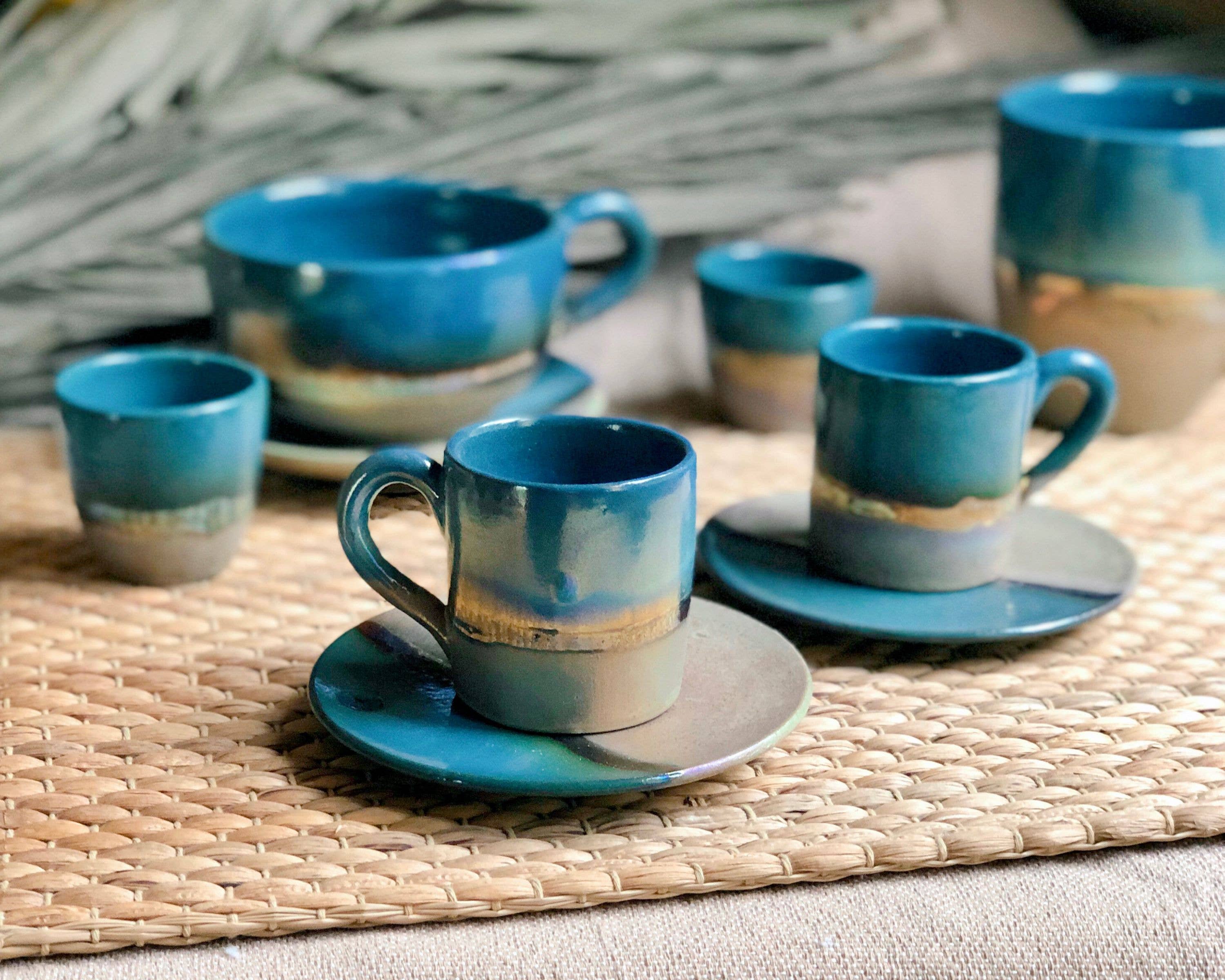 Los Artisans - Wholesale Coffee/Tea Cup - Green, Blue & Gold Coffee/Espresso Cup & Saucer Set5