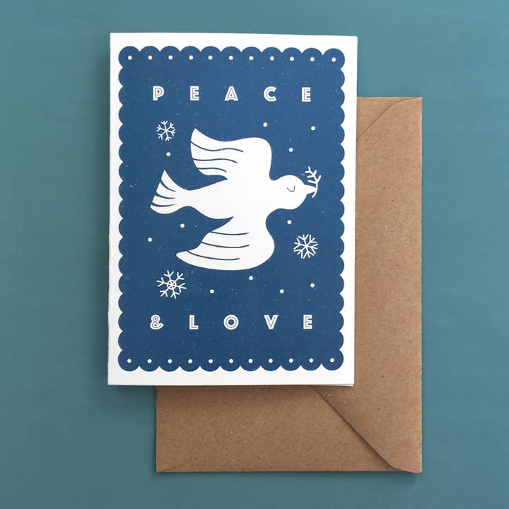 Peace and Love Eco-Friendly Greeting Card - Navy, Single for wholesale by The Creative Ox