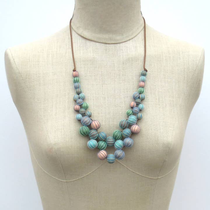 Katie and Company - Wholesale Beaded/Pearl Necklace - Camille pastel wood bead metal free necklace