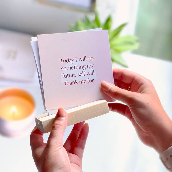 AIM Studio Co - Wholesale Stationery/Notecard Set - Positive Daily Affirmation Card Bundle with Wooden Holder