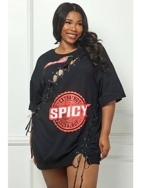 Speziato Top a tunica oversize con lacci diagonali a manica corta regolare in vendita all'ingrosso su Faire4