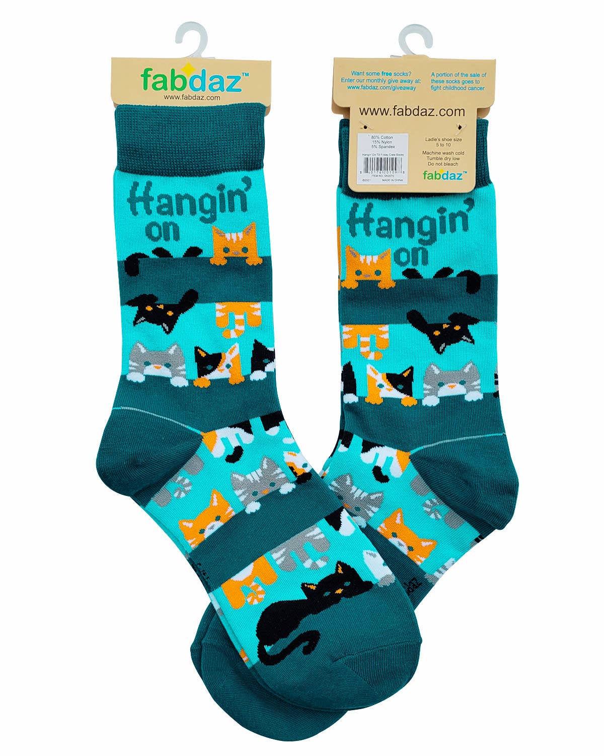 Fabdaz - Wholesale Socks - Women's - Hangin' on 'till Friday Ladies' Crew Socks Featuring Cute Ca3