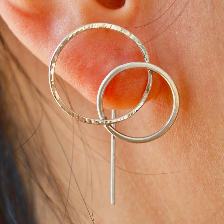Boucles d’oreilles originales en argent sterling avec deux cercles pour la vente par Siebijoux