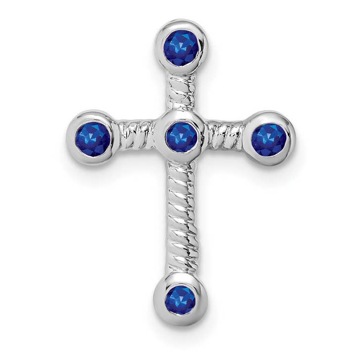 Natural Blue Sapphire Cross Gold Pendant for wholesale by FCJ Jewelry LLC
