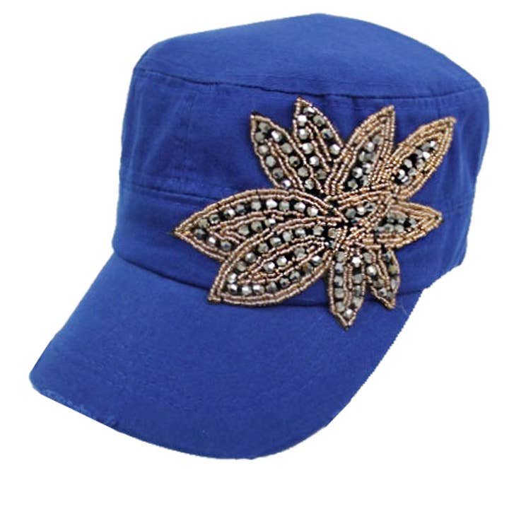 Cap Zone - Wholesale Baseball Cap - Women's - Pewter Gold Floral Applique Cotton Cadet Cap1