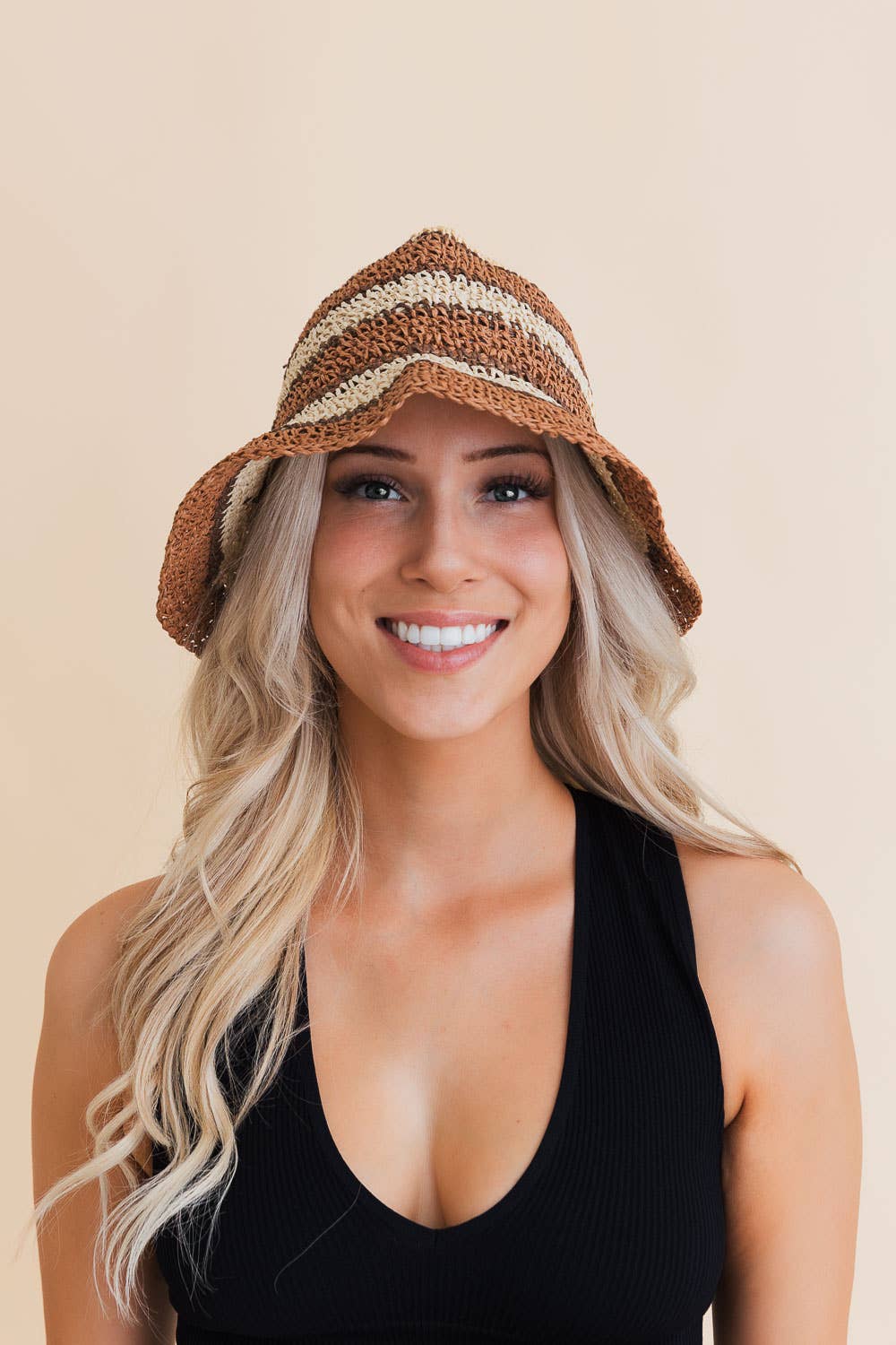 Leto Accessories - Wholesale Bucket Hat - Women's - Crochet Stitched Striped Pattern Bucket Hat11