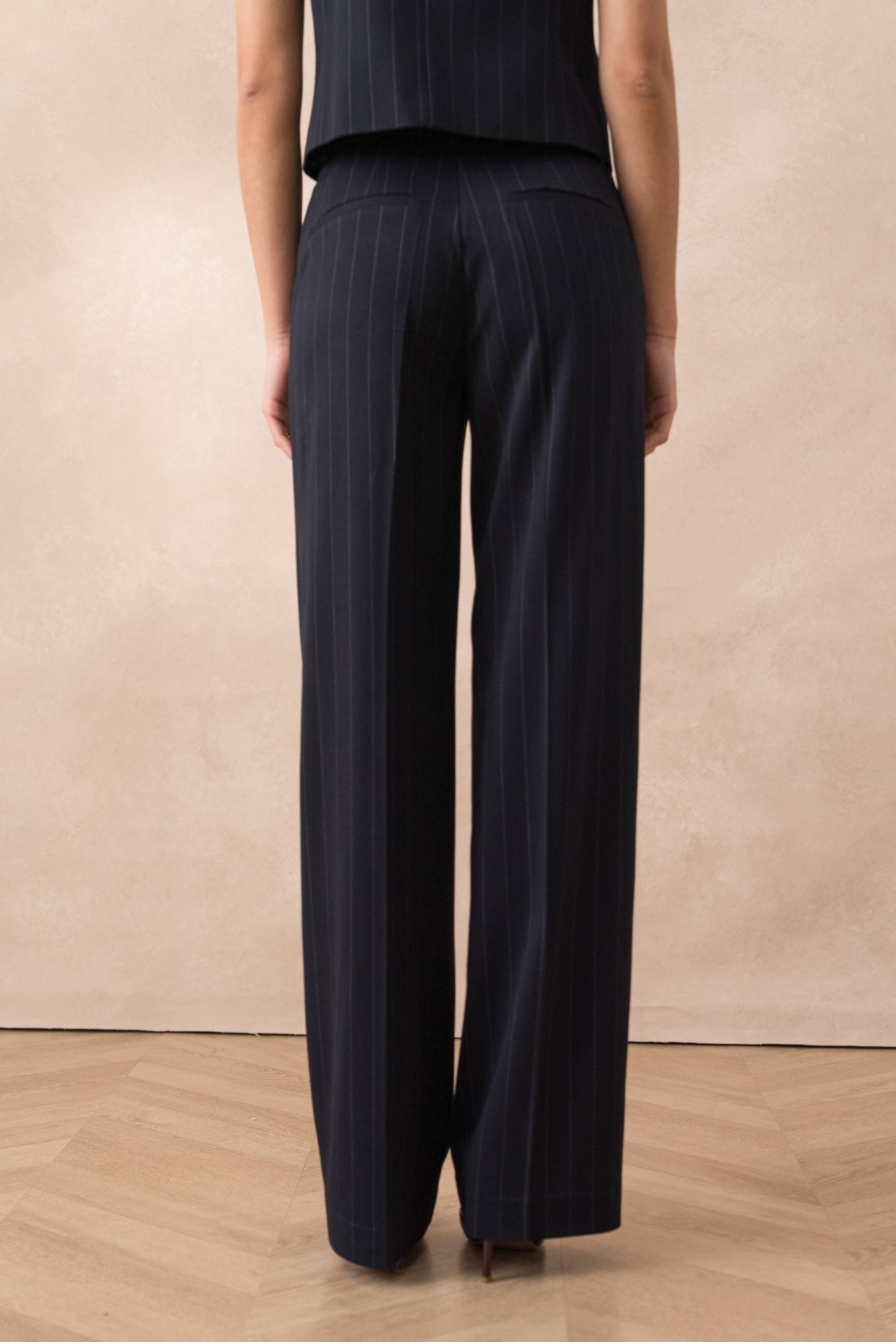 Attentif Paris - Wholesale Suit Pants - Women's - [Harmonia] High-waisted wide-leg striped pants4