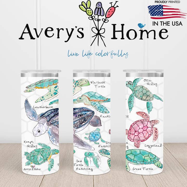 Avery's Home - Wholesale Insulated Mug/Tumbler - Sea Turtle Ocean Artwork Coastal 20 oz USA Skinny Tumbler