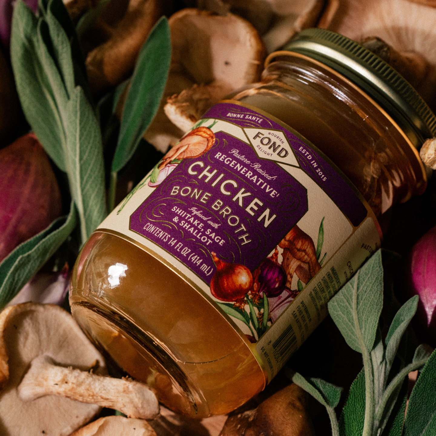 Fond Regenerative - Wholesale Broth - Shiitake & Sage Pasture-Raised Chicken Bone Broth 14oz2