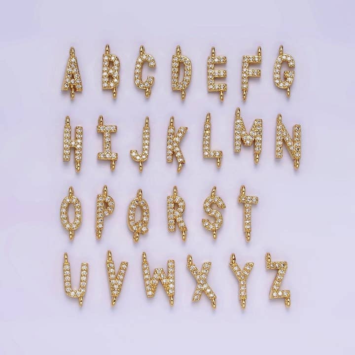 Connettore Laterale Personalizzato con Iniziale dell'Alfabeto da A a Z in Oro Riempito 14K 11mm con Micro Pavé di CZ | A-A1002-A-A1014 per la vendita all'ingrosso da parte di Aim Eternal