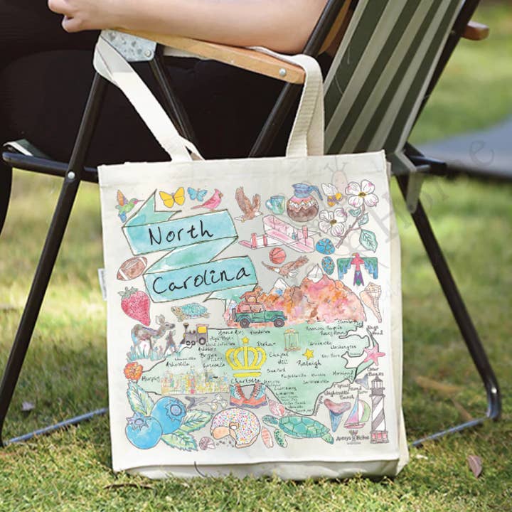 Avery's Home - Wholesale Tote Bag - Women's - North Carolina State Map Organic Souvenir Beach Tote Bag